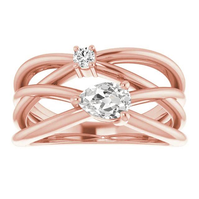 Anello Tondo E Pera Vecchio Minatore Naturale Diamante Doppio Gambo Diviso 2 Carati