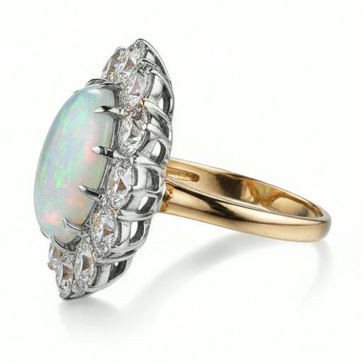 Anello Anniversario con Opale E Diamanti 6.75 Carati Oro 14K Nuovo