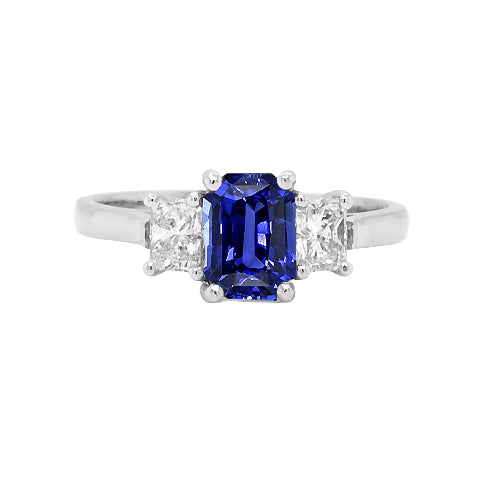 Anello Con Tre Pietre Zaffiro Blu Smeraldo E Diamanti