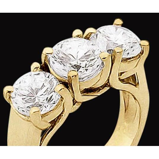 Anello Di Fidanzamento Con 3 Pietre Di Naturale Diamante Da 1.50 Carati In Oro Giallo Massiccio 14K