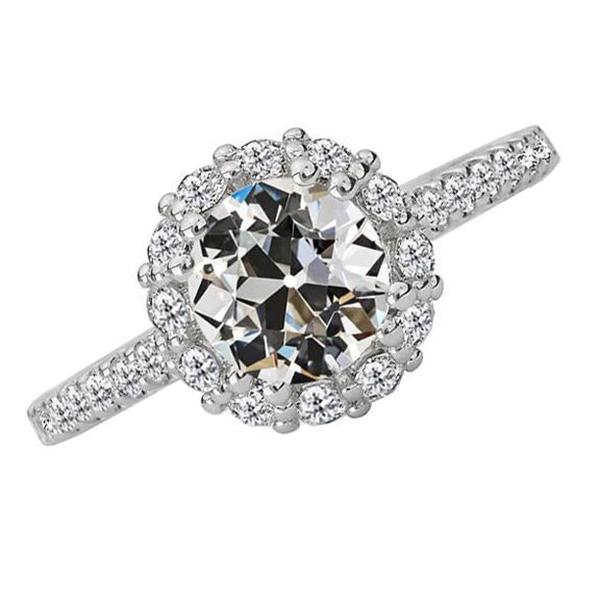 Anello Di Fidanzamento Con Anello Di Fidanzamento Con Genuino Diamante Rotondo Vecchio Miniera Taglio Oro Bianco 5,50 Carati