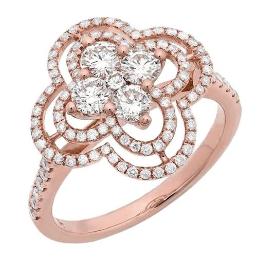 Anello Di Fidanzamento Da Donna Con Vero Diamanti Tondi Scintillanti 1.07 Carati In Oro Rosa 14K