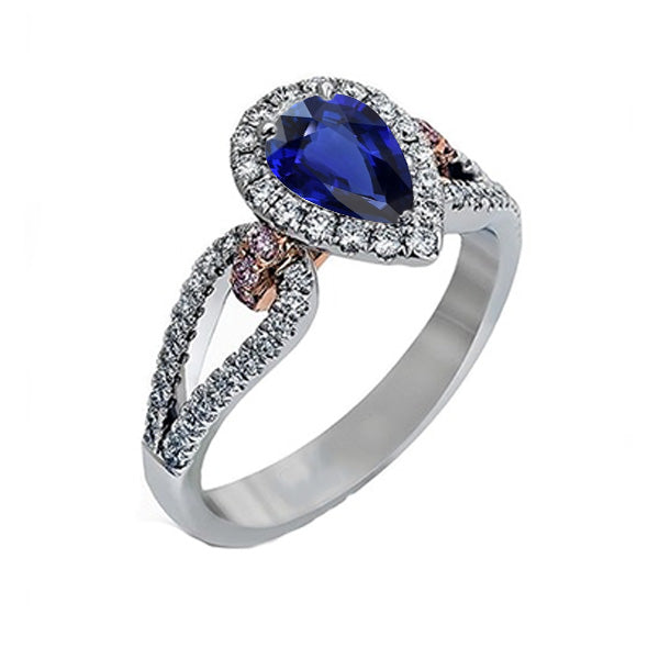 Anello Halo Pera Ceylon Zaffiro Gioielli Da donna Con Diamanti