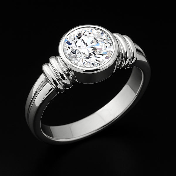Anello Solitario Con Castone Con Genuino Diamanti A 3 Carati, Montatura In Oro Bianco 14K