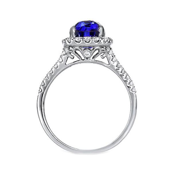 Anello con diamante Halo ovale blu zaffiro con gambo diviso 5.50 carati gioielli