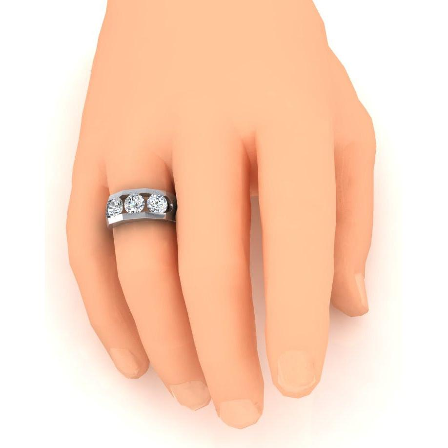 Anello da Uomo Con Tre Pietre Diamanti Rotondi Coltivati Laboratorio Oro 14K
