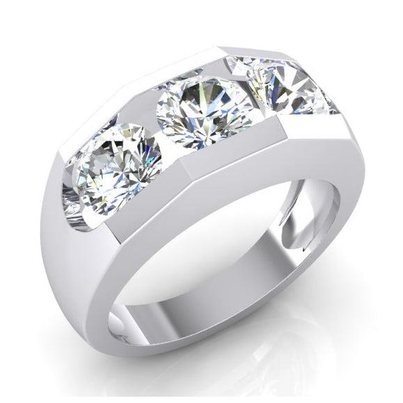 Anello da Uomo Con Tre Pietre Diamanti Rotondi Coltivati Laboratorio Oro 14K