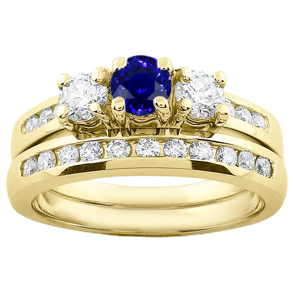 Anello di Fidanzamento da Donna Oro Giallo 14K Zaffiro E Diamante Set