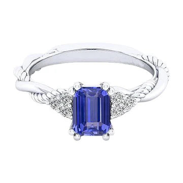 Anello con 2 carati di diamanti a corda intrecciata con zaffiro blu in oro bianco 14K