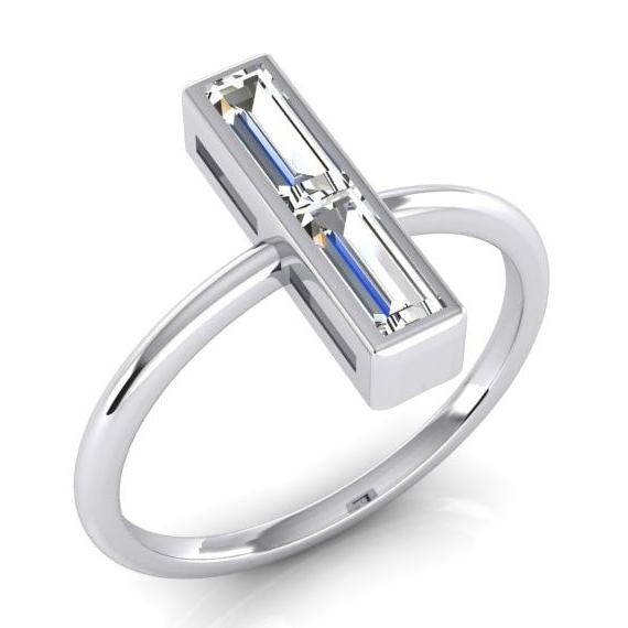 Anello con 2 pietre, diamanti naturali da 2 carati, taglio baguette