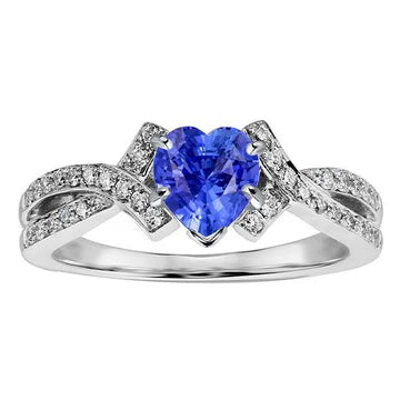 Anello con diamanti zaffiro taglio cuore 2,50 carati gioielli con gambo intrecciato in oro bianco 14K