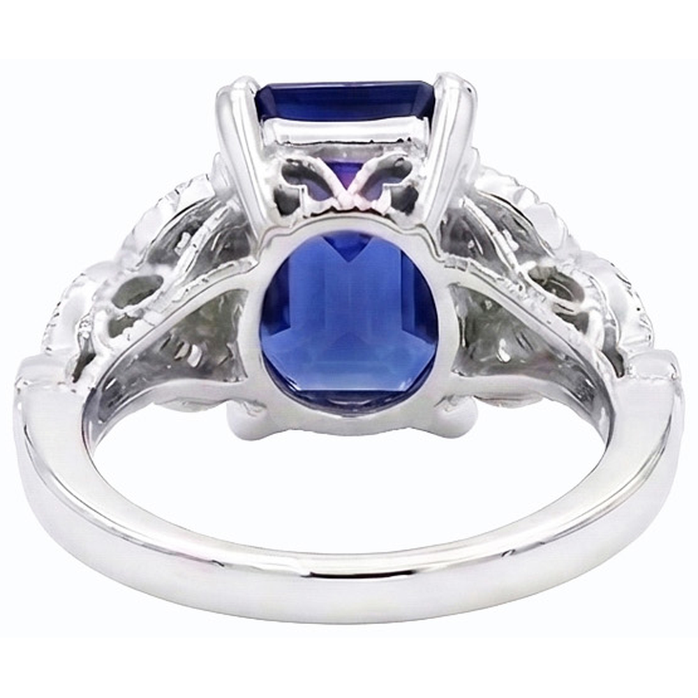 Anello con pietra preziosa smeraldo Ceylon Sapphire Leaf Style Diamanti Naturali Autentici ( non creati in laboratorio ) 3,50 carati