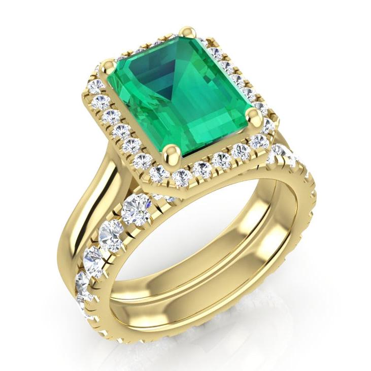 Anello con smeraldo verde Halo da 5 carati