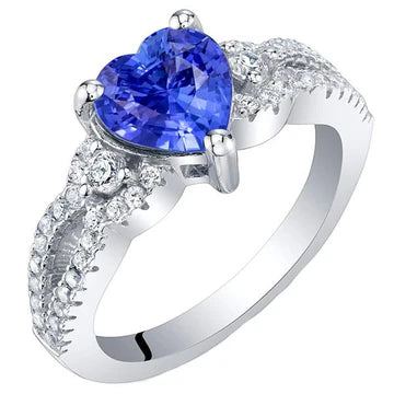 Anello con zaffiro blu e diamanti 4.50 carati in oro bianco 14K