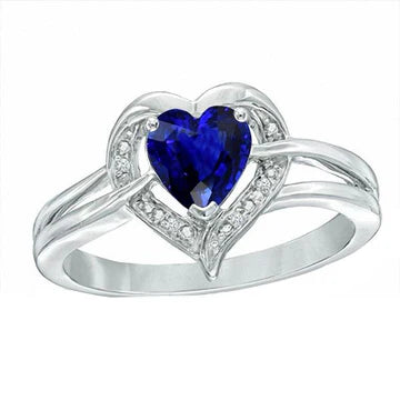 Anello con zaffiro dello Sri Lanka a forma di cuore Halo 1,50 carati di diamanti con oro bianco 14K