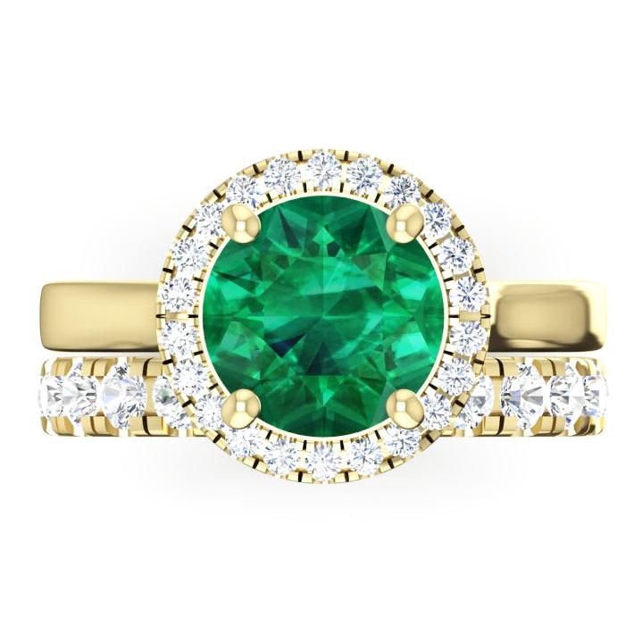 Anello in oro giallo con smeraldo verde rotondo
