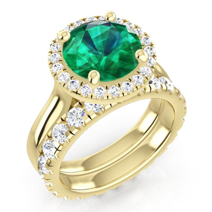 Anello in oro giallo con smeraldo verde rotondo