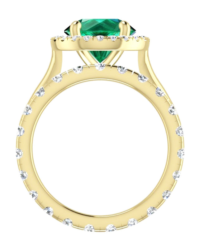 Anello in oro giallo con smeraldo verde rotondo
