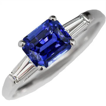 Anello smeraldo 2 carati zaffiro Ceylon tre pietre di diamanti in oro bianco 14K