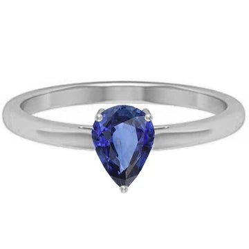 Anello solitario a forma di pera in oro bianco 14K con zaffiro di Ceylon Set 1,50 carati