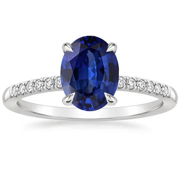 Anello solitario con accenti di zaffiro blu a 4 carati in oro bianco 14K