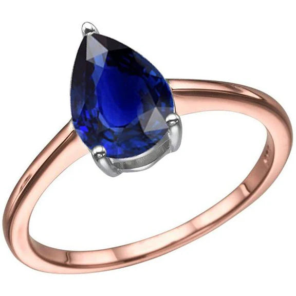 Anello solitario con zaffiro pera dello Sri Lanka a 3 carati in oro bianco 14K