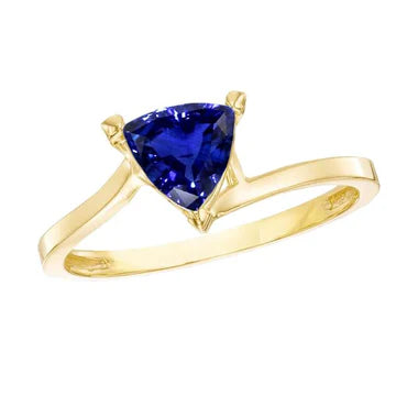 Anello solitario in stile bypass trilioni con zaffiro da 1,50 carati in oro giallo 14K