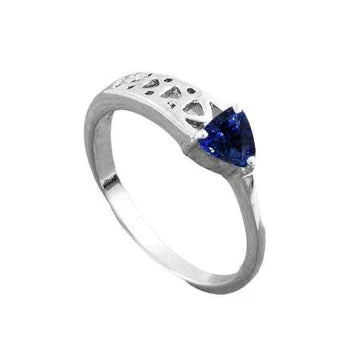 Anello solitario in zaffiro blu con diamante taglio trilioni di carati da 0,50 carati con oro bianco 14K