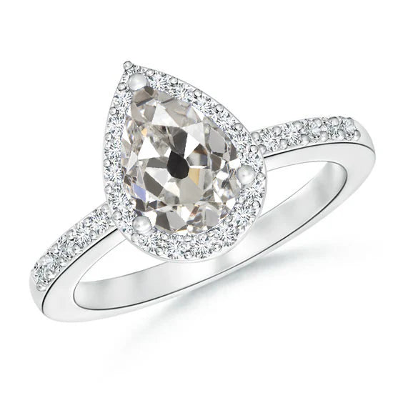 Anniversario Anello Halo Pera Vecchio Europeo 3 Carati Gioielli Cotoletta Grande Vero Diamante