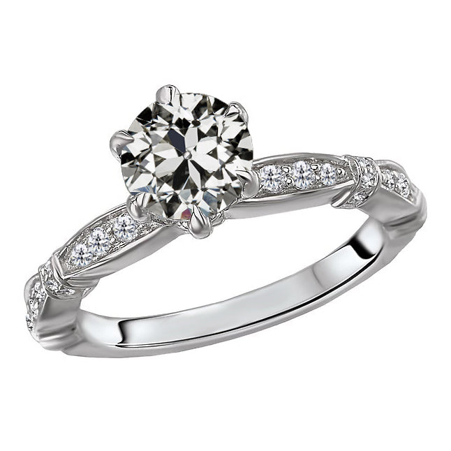 Cuscino Antico Diamante anello in Oro Bianco 14K – vista principale