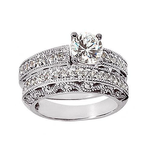 Antique Style Vero Diamond Engagement Ring Band Set 1.95 Carats