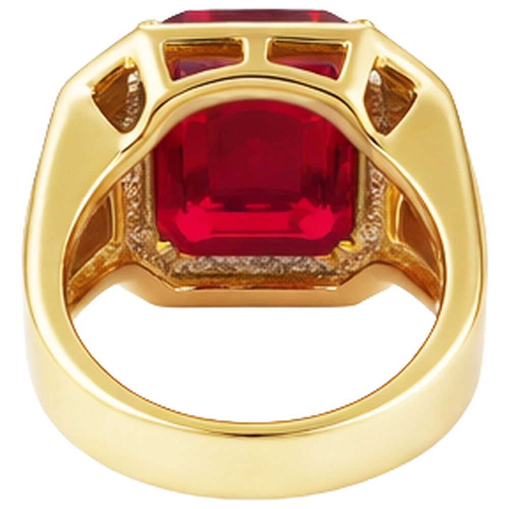 Asscher Rosso Anello Rubino da Uomo Con Diamanti 11 Carati Oro Giallo 14K