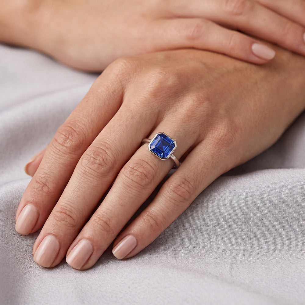 Asscher Taglio Zaffiro Anello di Fidanzamento
