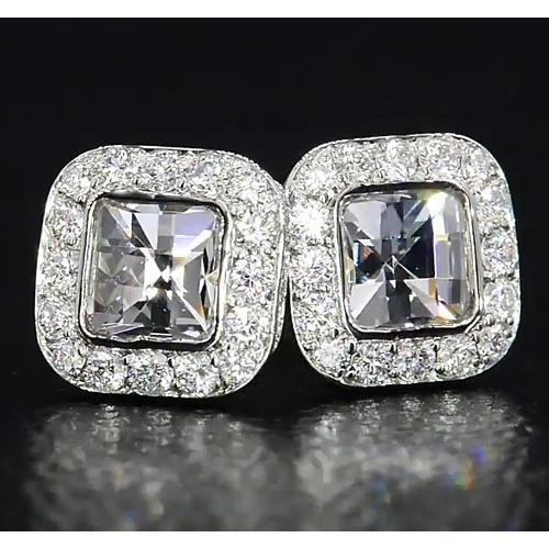 Asscher Vero Diamond Halo Stud Orecchini 4 Carati In Oro Bianco 14K