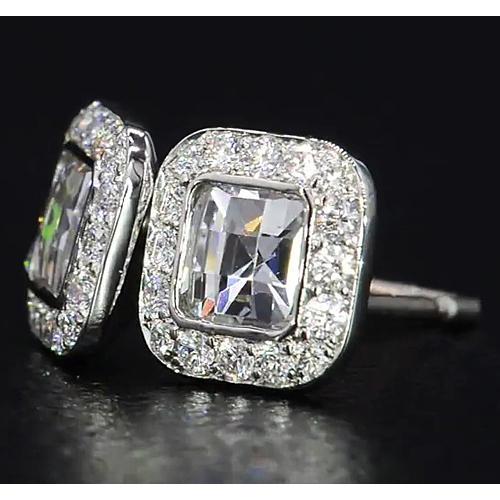 Asscher Vero Diamond Halo Stud Orecchini 4 Carati In Oro Bianco 14K