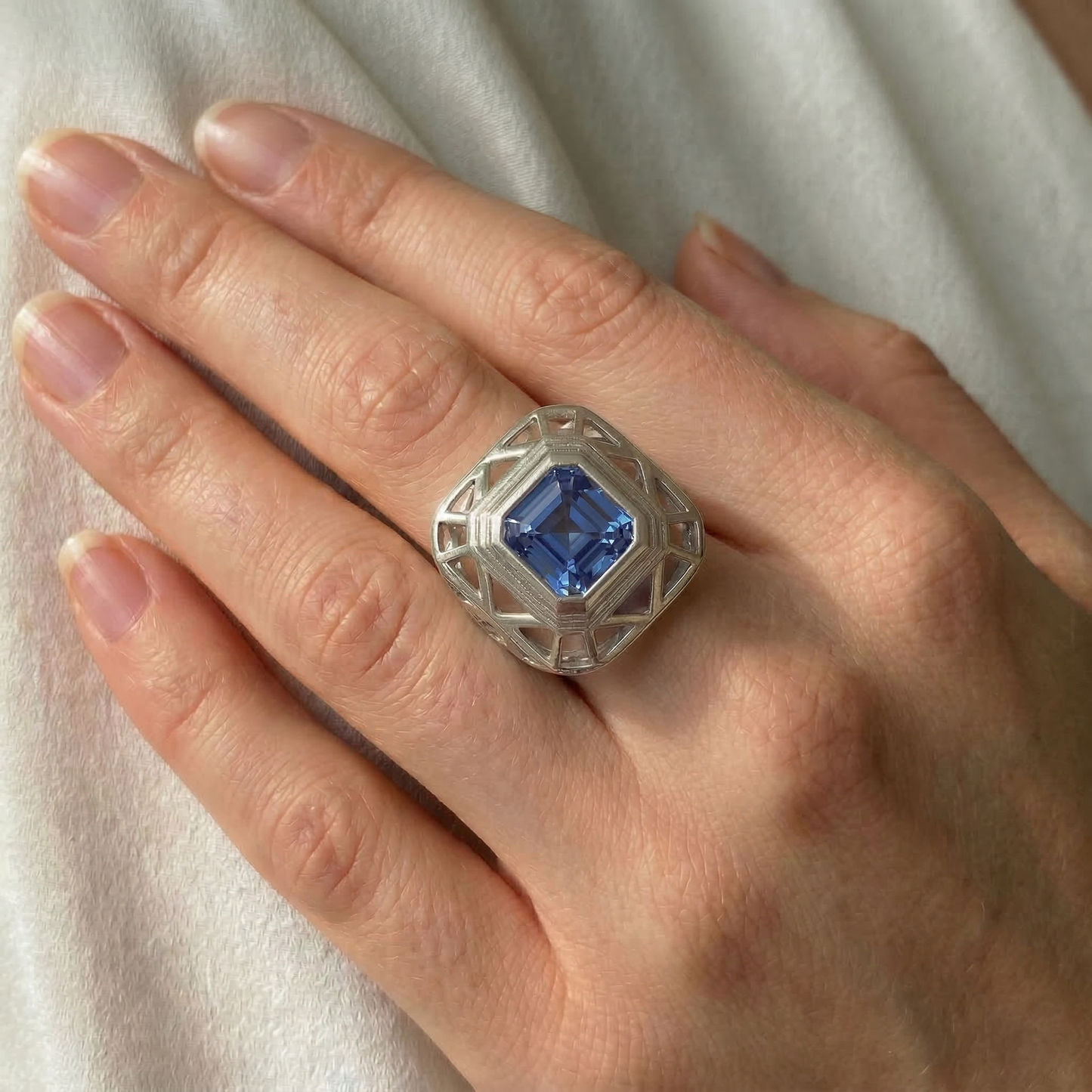 Asscher Solitaire Anello da uomo 2,50 carati Set di castoni in zaffiro dello Sri Lanka