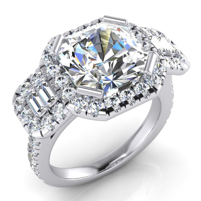 Asscher Taglio Con Accenti Anello Con Vero Diamante
