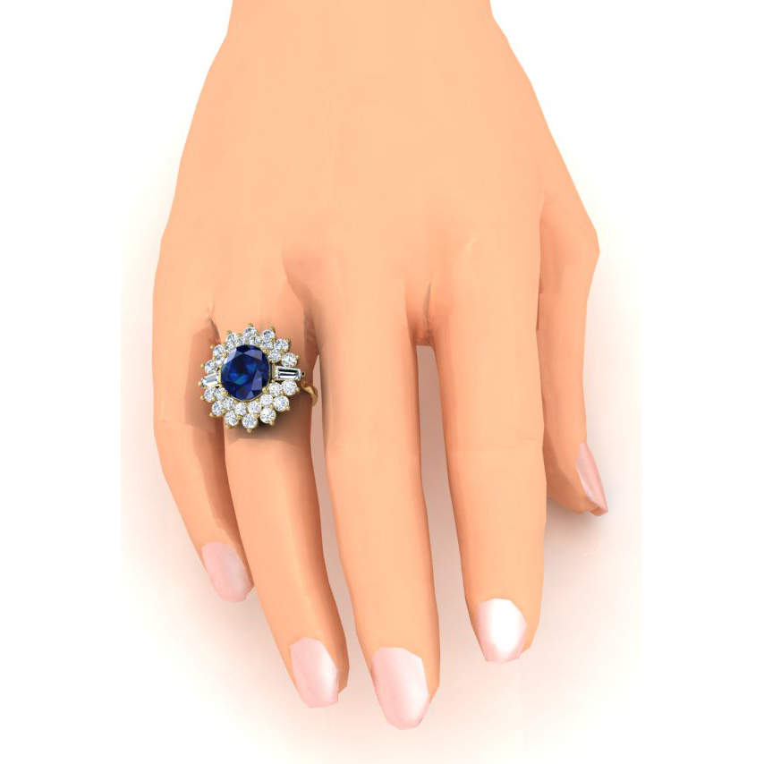 Autentico Zaffiro E Diamante Anello da Cocktail