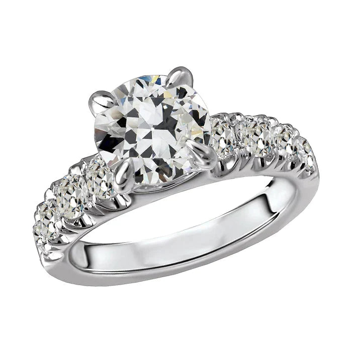 Bague De Fiançailles Vero Diamant Rond Taille Ancienne Mine Or Blanc 5 Carats