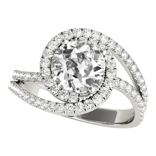 Bague Halo Genuino Diamant Rond Taille Ancienne Jonc Fendu Torsadé Or 5 Carats