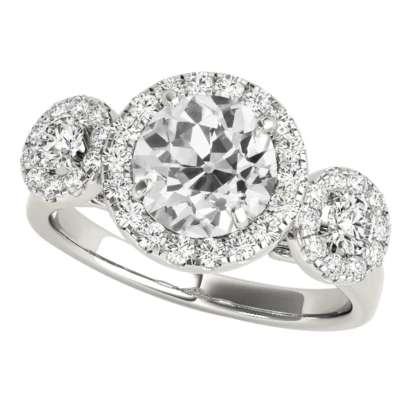 Bague Halo Ronde Style 3 Pierres Vero Diamants Taille Ancienne Mine 5 Carats Sertie De Griffes