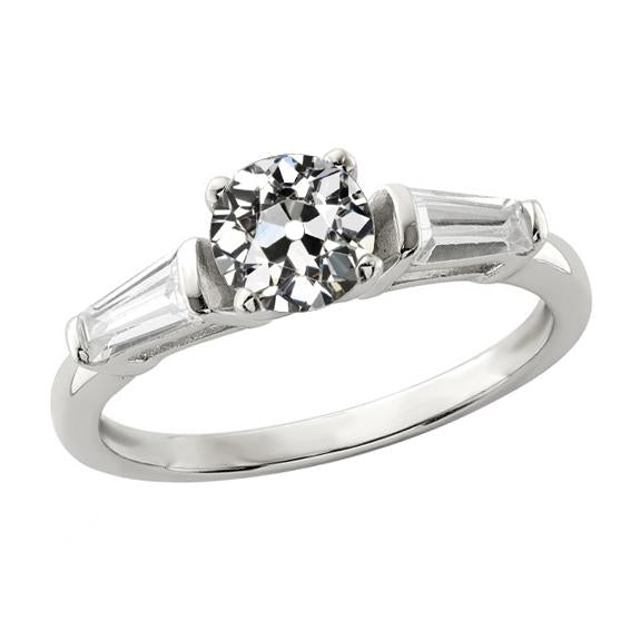 Baguette & The Round Old Miner Naturale Diamond 3 Stone Anello 2 Carati