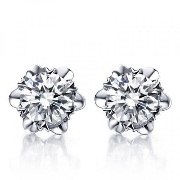 Bellissimo Orecchino A Bottone Con Genuino Diamante Di Forma Rotonda In Oro Bianco 3 Carati 14K