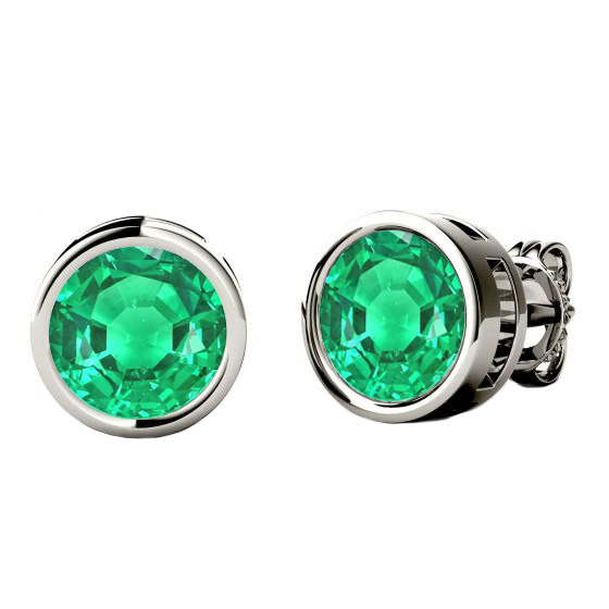 Smeraldo Colombiano Taglio Rotondo Gemstone Earring in Oro Bianco 14K – vista principale