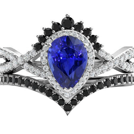 Anello Pietra Colorata Oro Bianco 14K con Zaffiro Blu – vista principale
