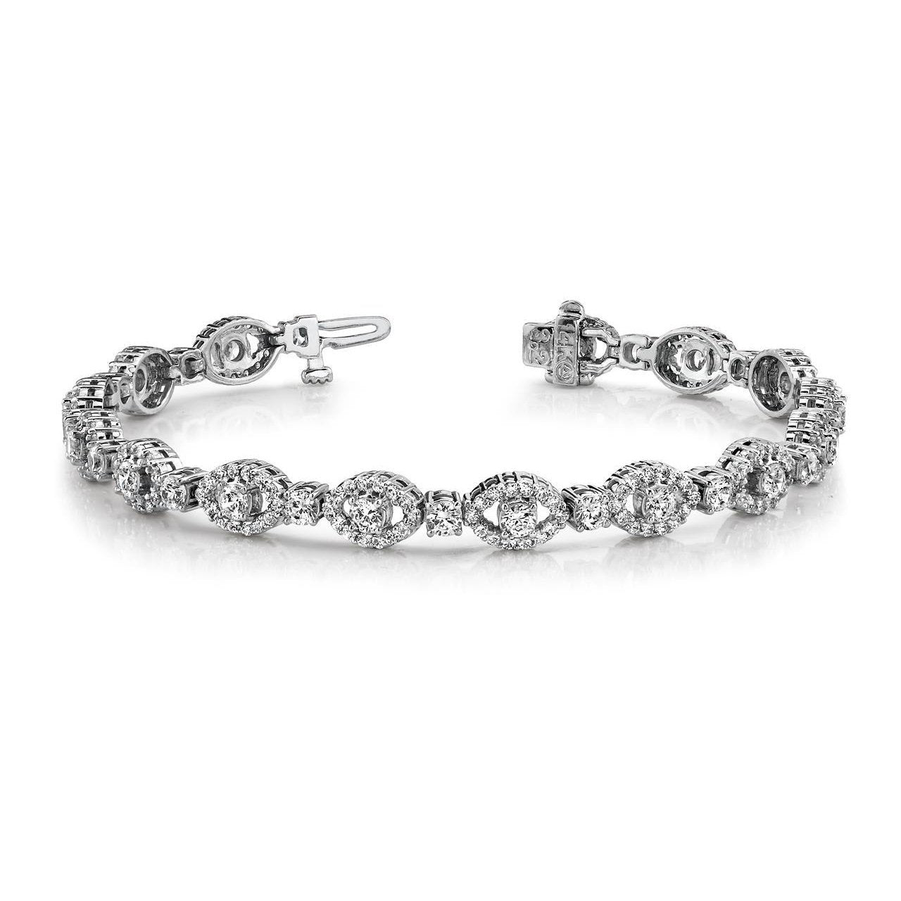 Bracciale A Maglie Di Mandorla Con Genuino Diamanti Tondi Da 12.50 Carati In Oro Bianco 14K