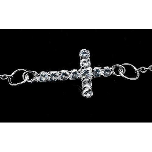 Bracciale Con Croce Di Vero Diamanti Tondi 3.30 Carati Gioielli In Oro Bianco Novità
