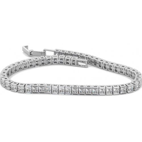 Bracciale Con Genuino Diamanti Taglio Princess Da 10 Carati In Oro Bianco 14K