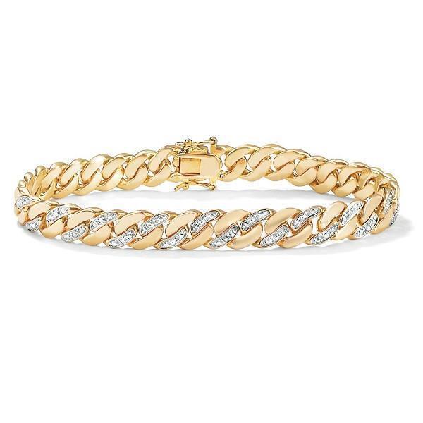 Bracciale Da Uomo Con Genuino Diamanti Rotondi In Oro Giallo 14K Da 1.85 Carati
