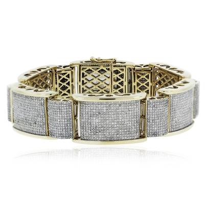 Bracciale Da Uomo Con Vero Diamanti Naturali Rotondi Con Pavé In Oro Giallo 20 Carati 14K